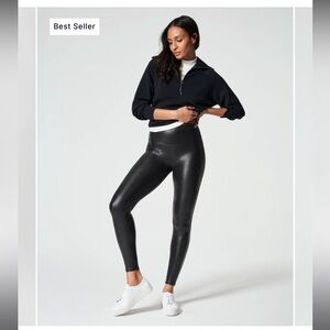 Spanx Black Faux Leather Leggings - Size Medium